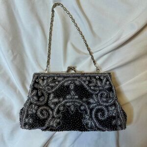 Vintage Black Beaded Evening Clutch Glamour